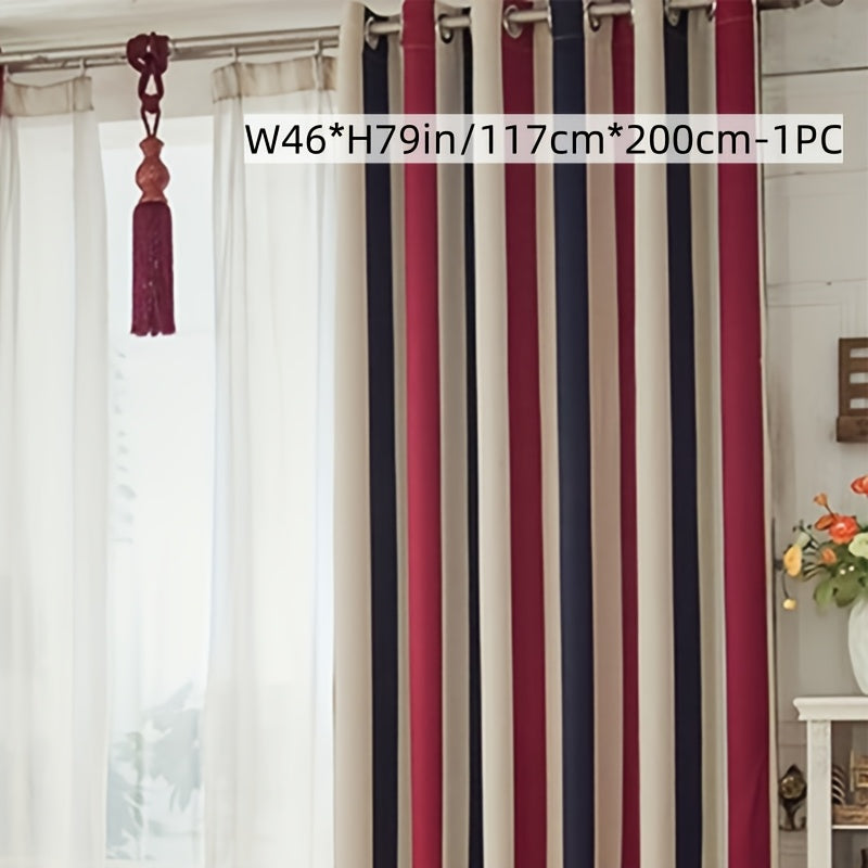 Rideau à rayures rouge bleu style méditerranéen en polyester (1 panneau)