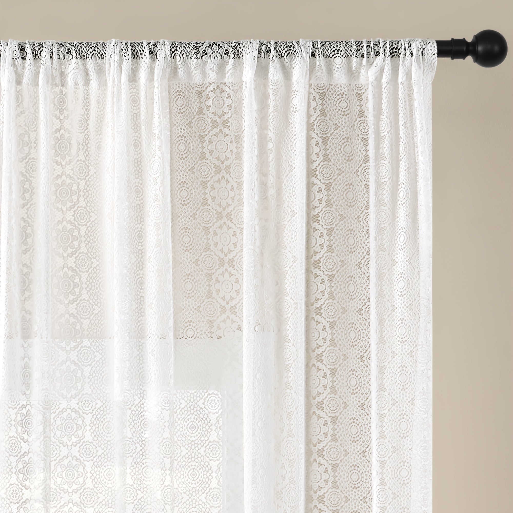 Rideau voilage en dentelle blanche brodée style rétro romantique