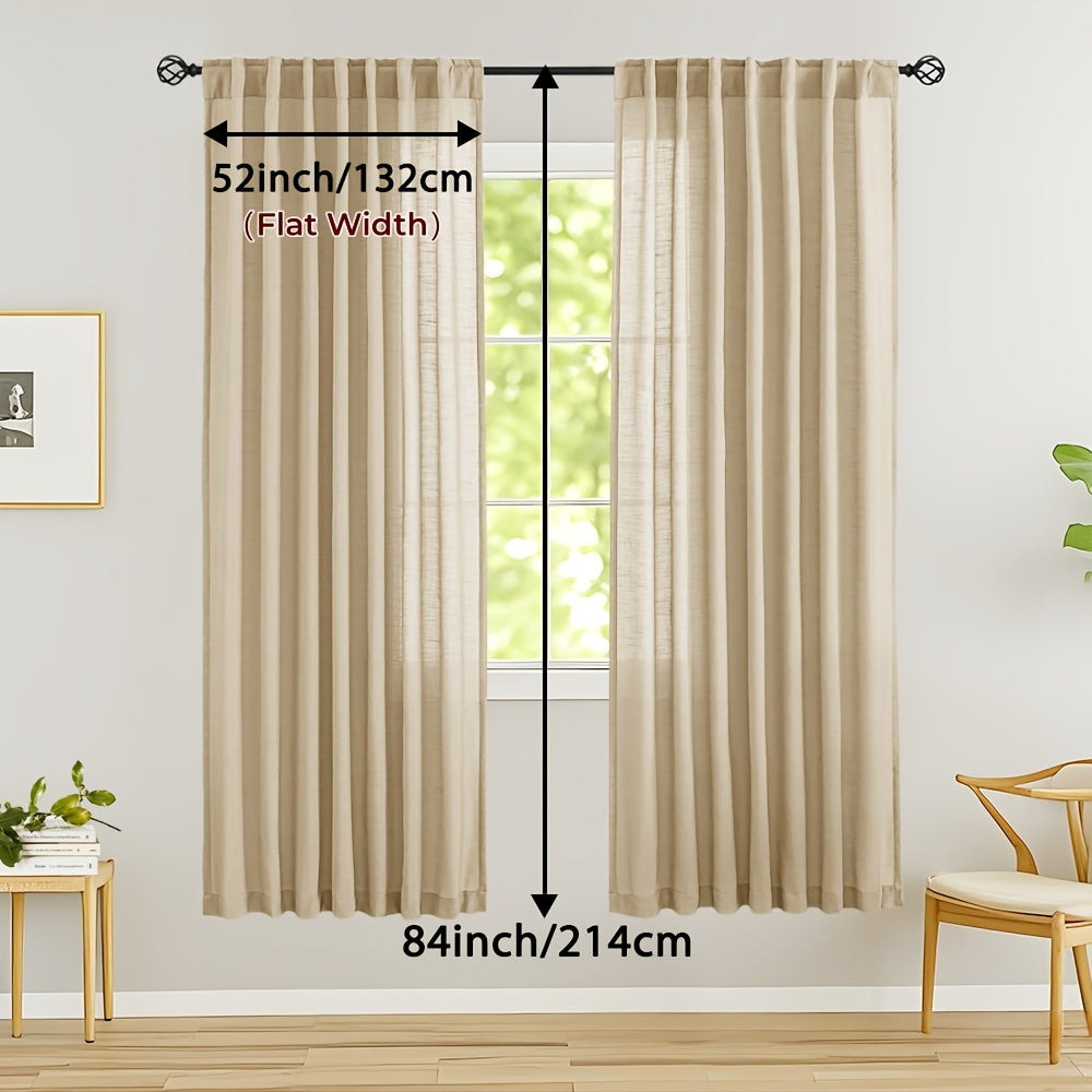 Rideaux voilage lin mélangé semi-transparents style classique (2 Panneaux)