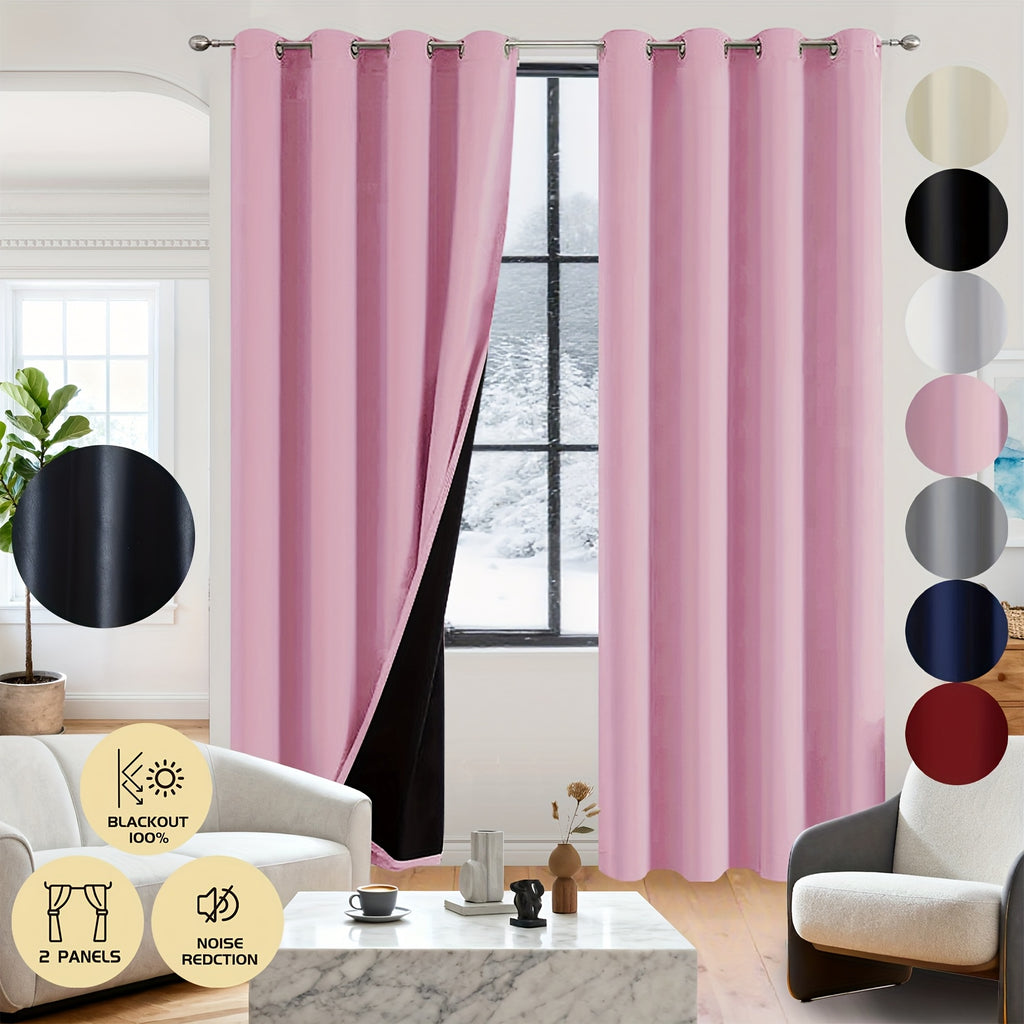 Rideaux occultants 100% blackout en polyester thermique (2 panneaux), hauteur 240 à 269 cm