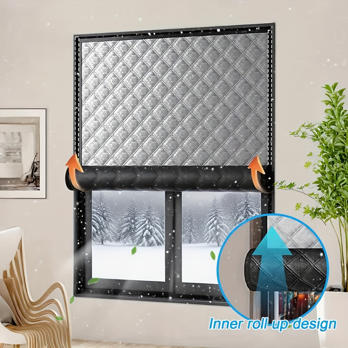 Rideau thermique isolant hiver adhésif sans perçage pour fenêtre, noir