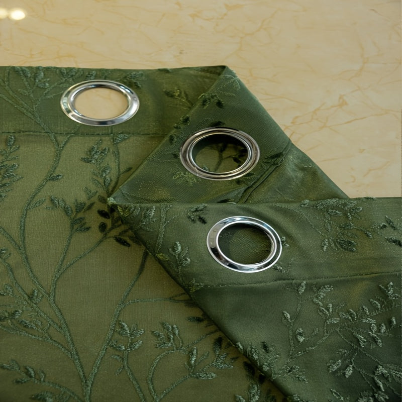 Rideau voilage vert jacquard à motifs branches style vintage