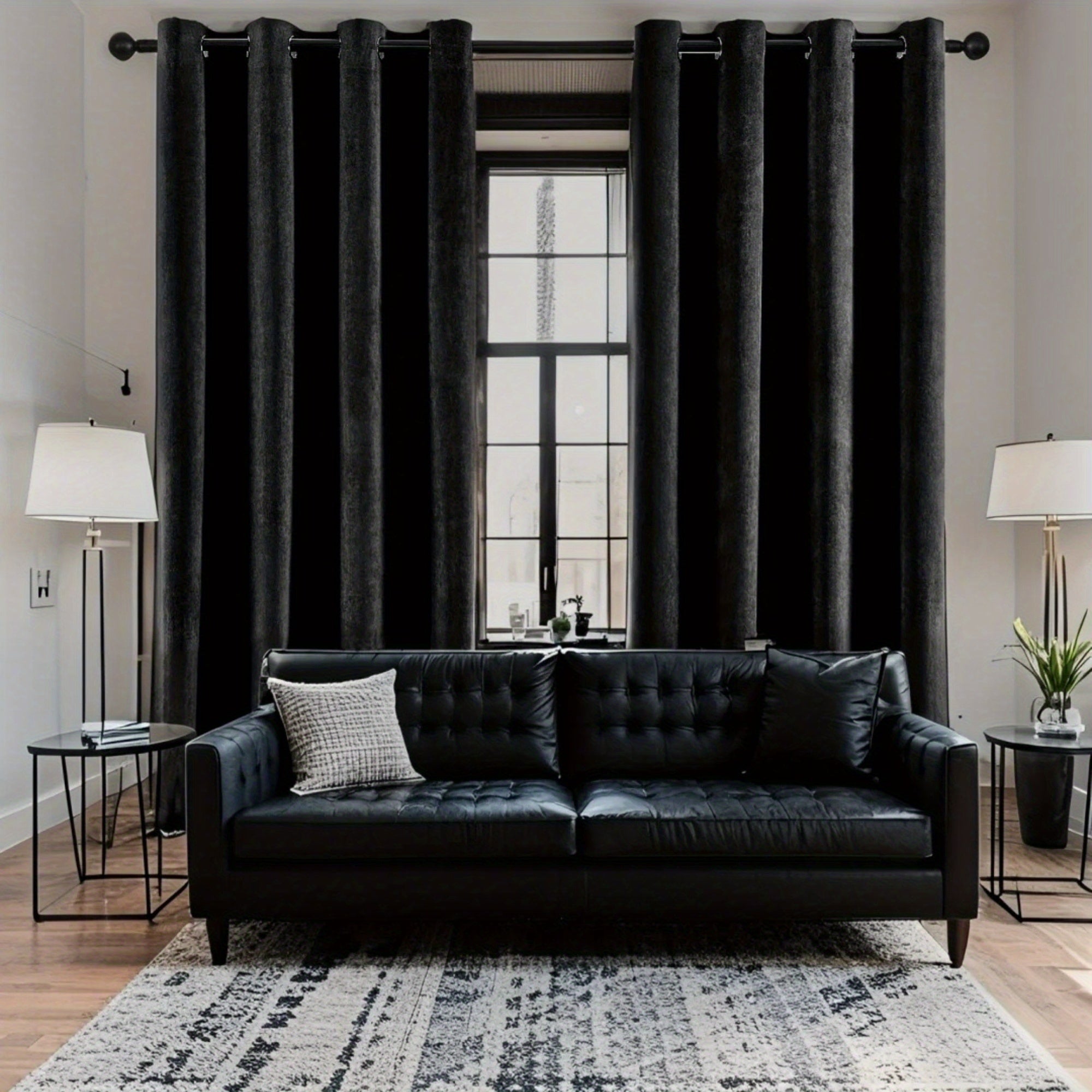 Rideaux en velours chenille épais à œillets pour salon (2 panneaux)