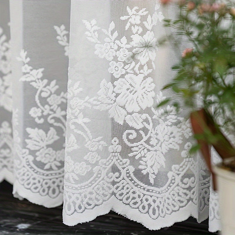 Rideau court en dentelle blanche, hauteur moins de 160 cm