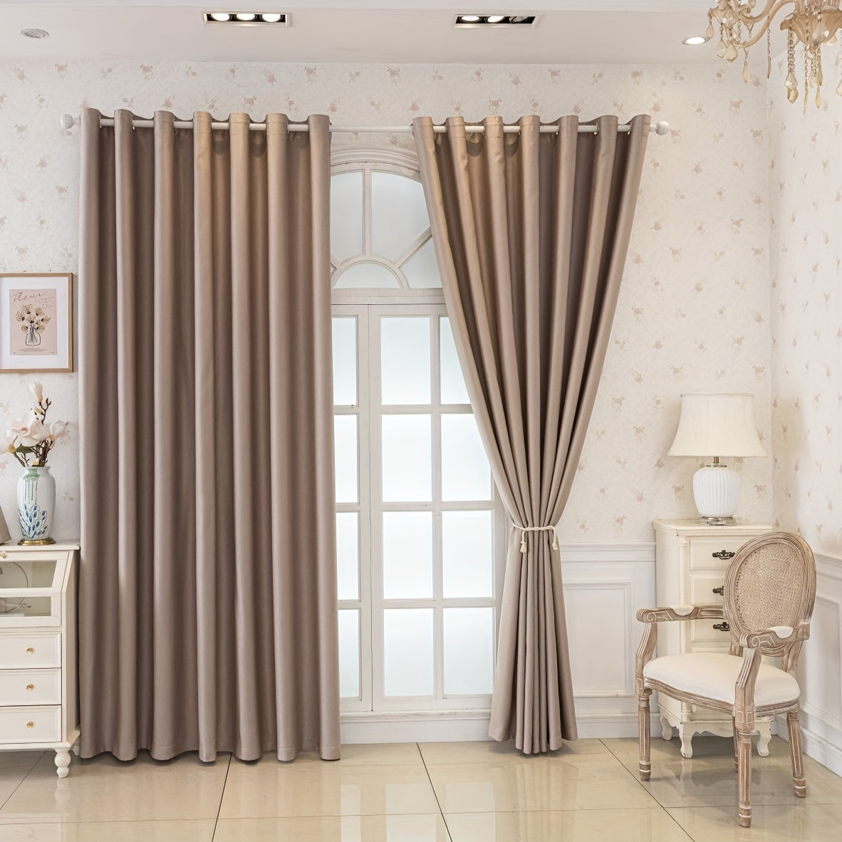 Rideaux occultants crème en polyester pour chambre et salon (2 panneaux)