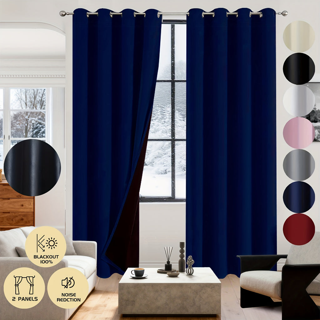 Rideaux occultants 100% blackout en polyester thermique (2 panneaux), hauteur 160 à 199 cm