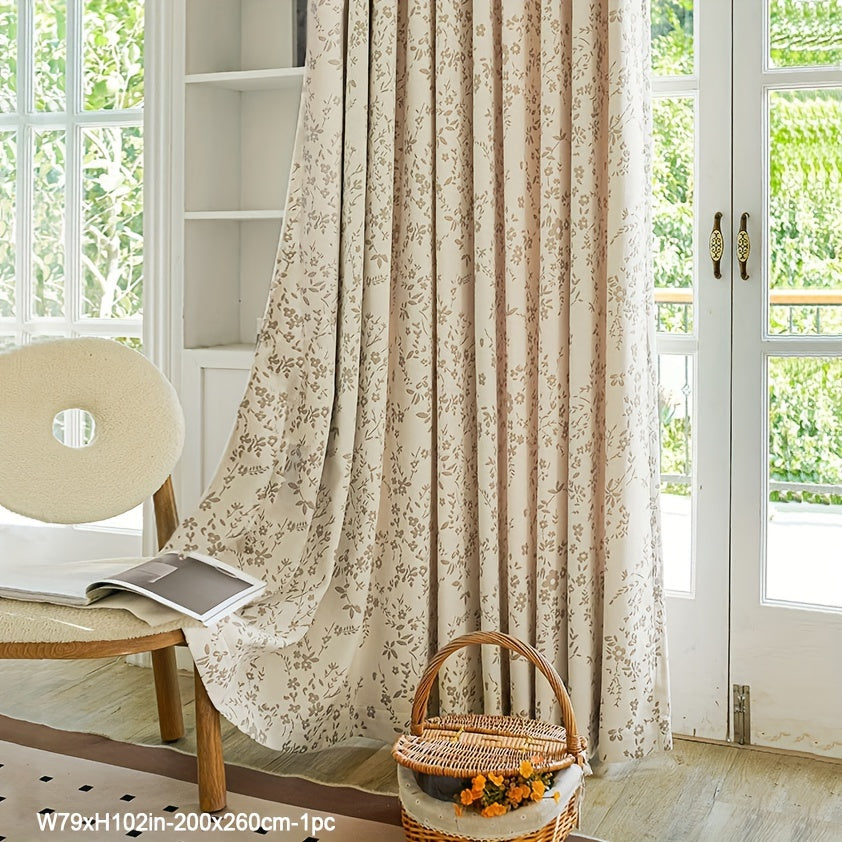 Rideau chenille jacquard crème à fleurs occultant 80 % pour salon