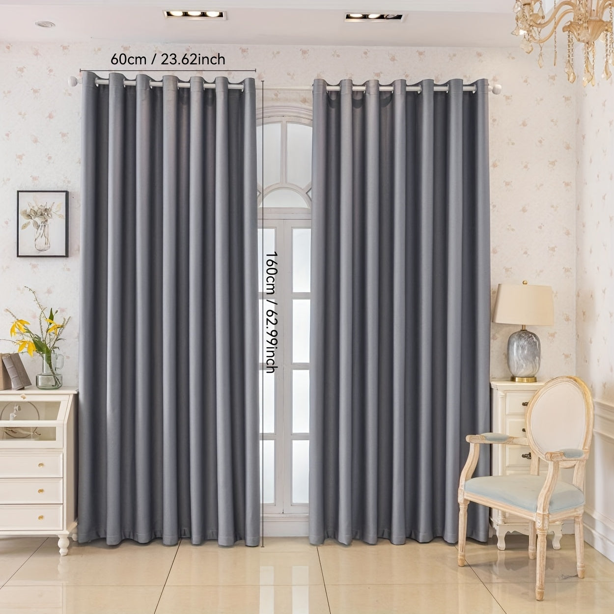 Rideaux occultants gris en polyester pour chambre et salon (2 panneaux)