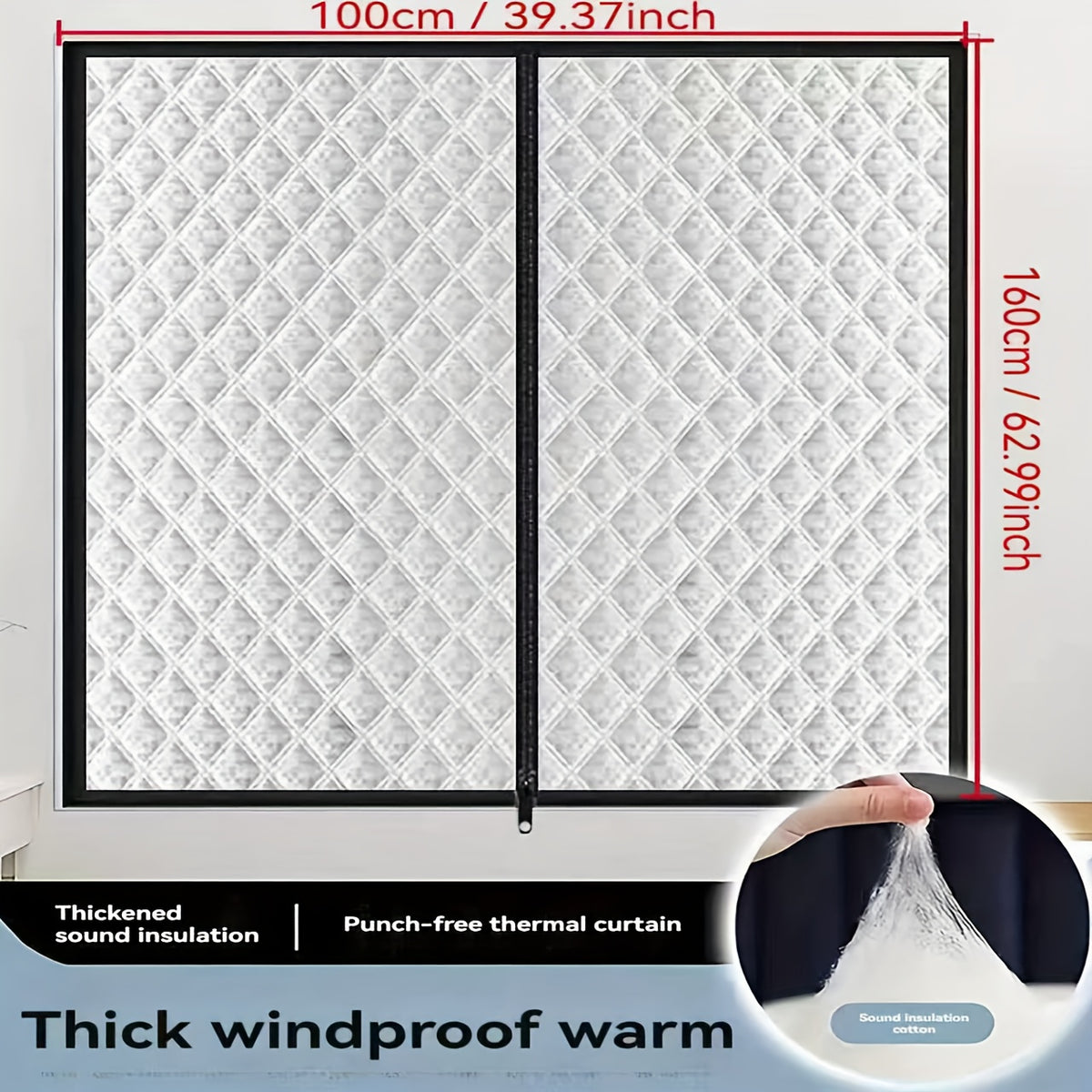 Rideau thermique auto-adhésif isolant phonique et coupe-vent, largeur 100 à 139 cm