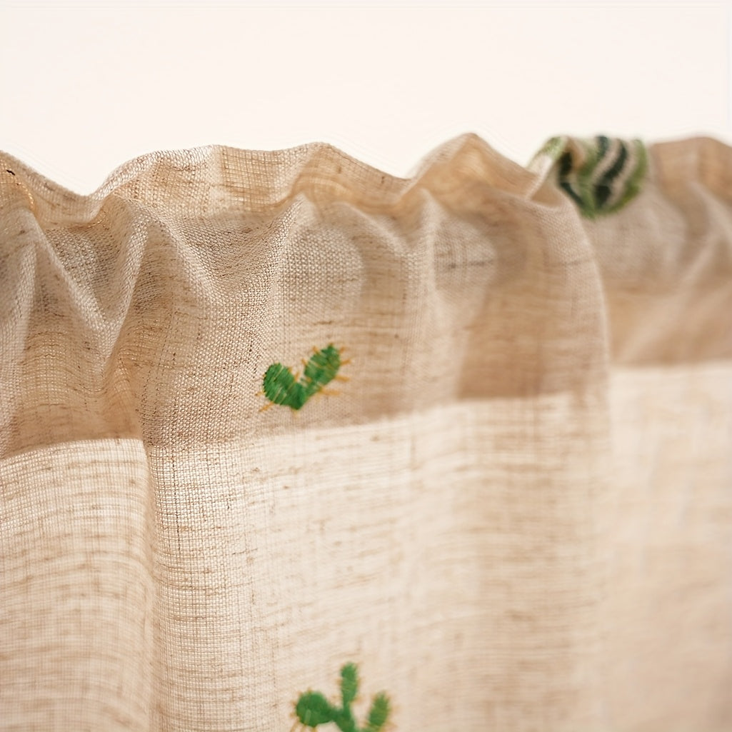 Rideau café brodé cactus en polyester style campagne pour petite fenêtre