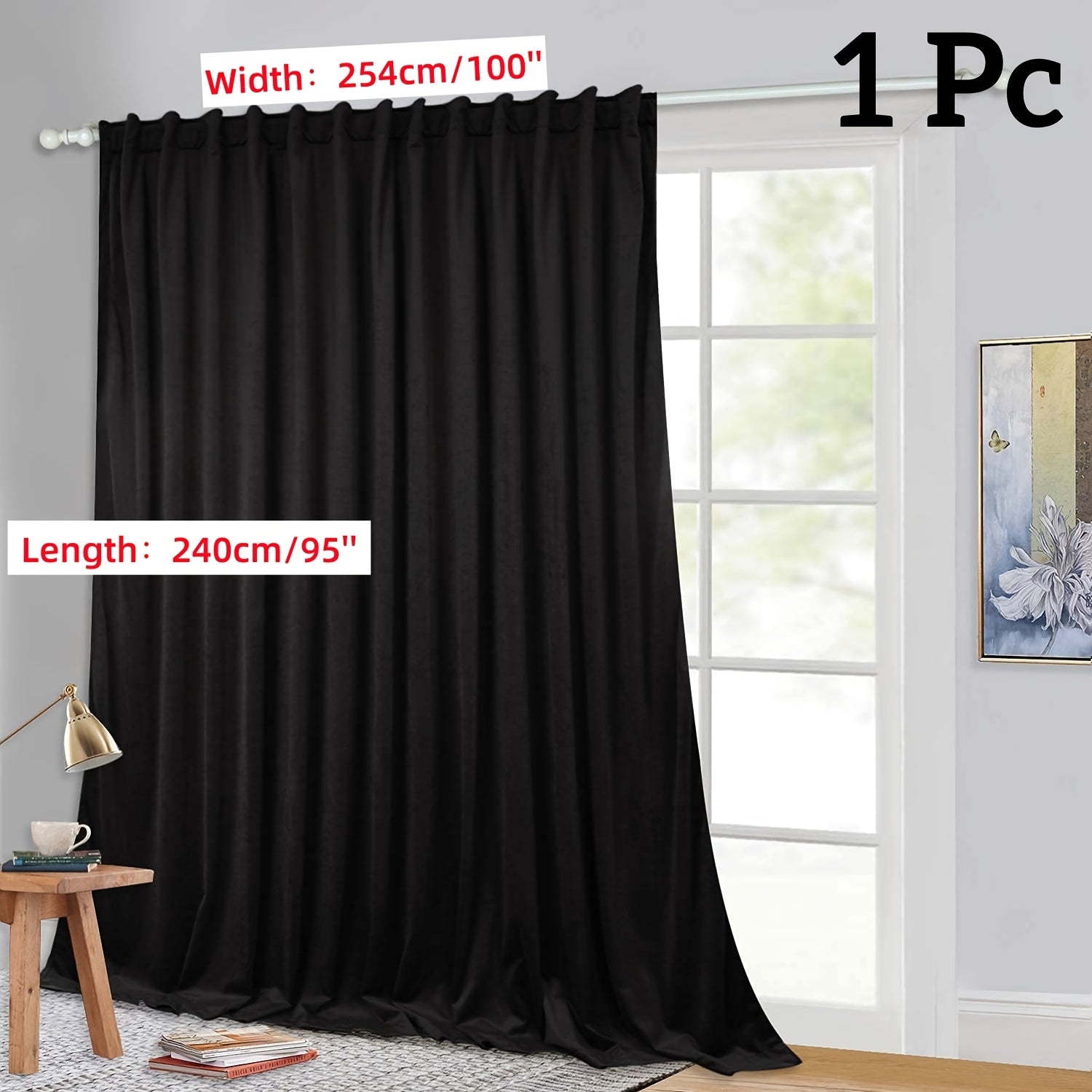 Rideau flanelle occultant large en polyester pour porte-fenêtre