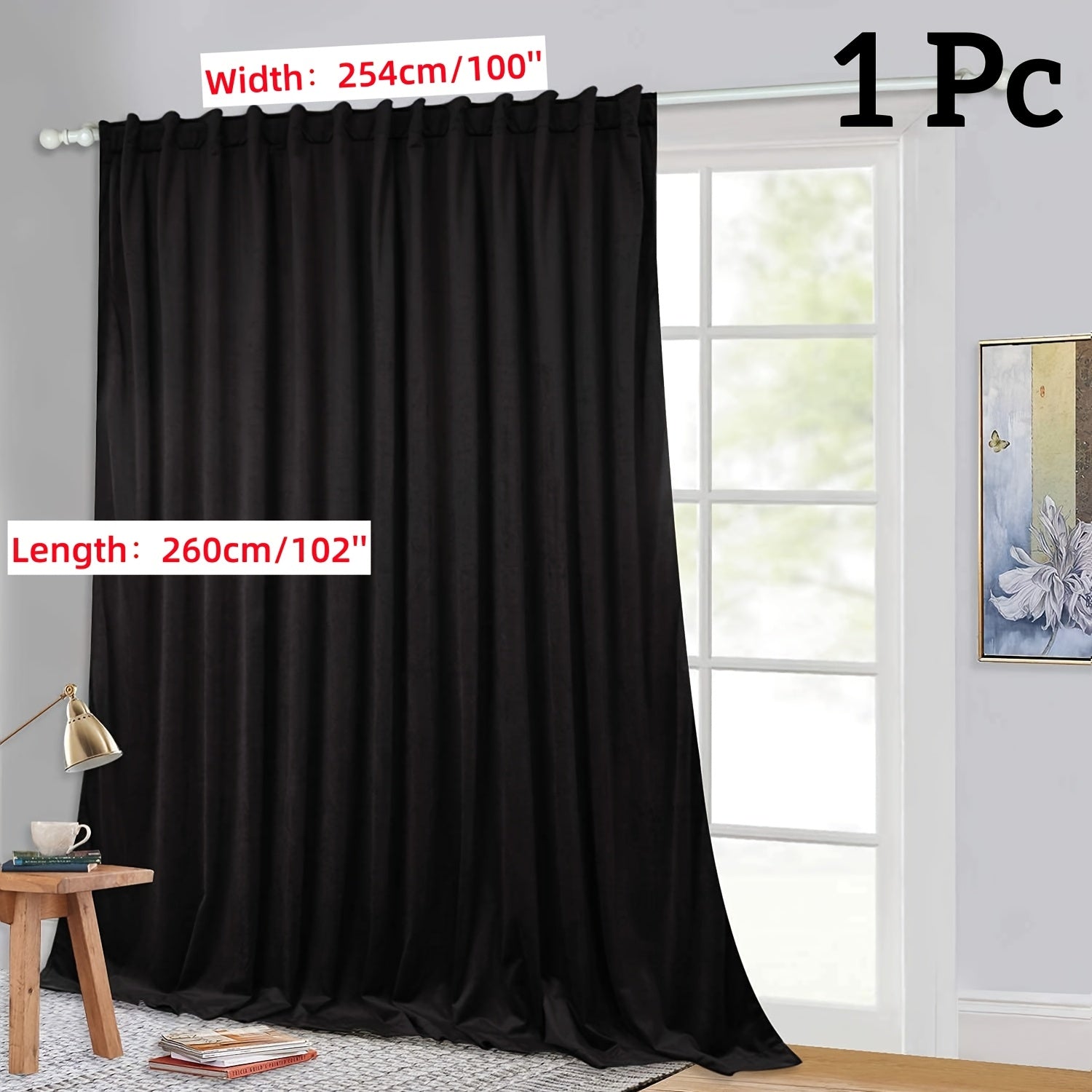 Rideau flanelle occultant large en polyester pour porte-fenêtre