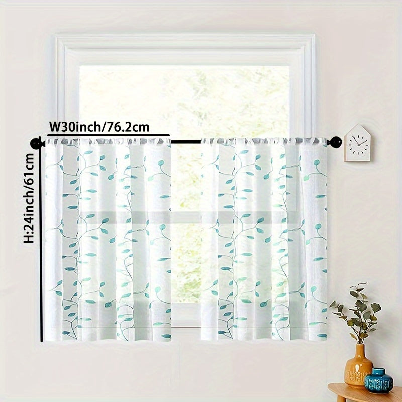 Rideau voilage brodé feuilles en polyester tamisant pour cuisine (1/2 panneaux)