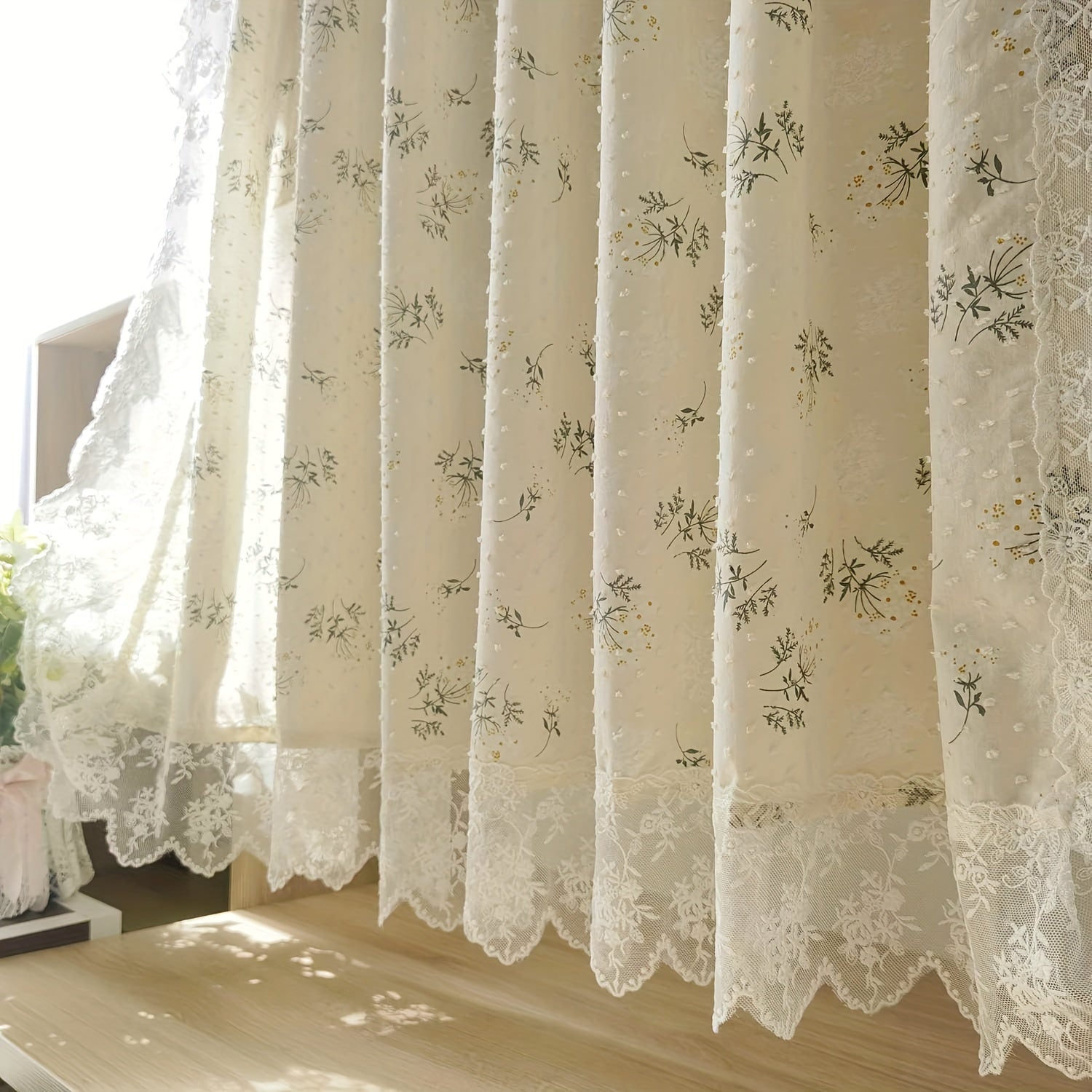 Rideau valance occultant style French country à imprimé feuilles (1 panneau)