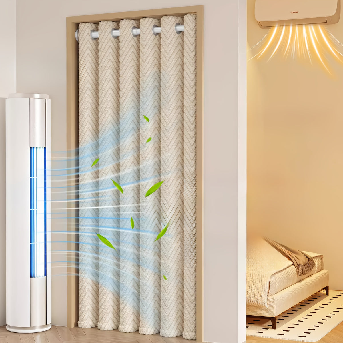 Rideau de porte thermique occultant épais, hauteur 200 à 239 cm