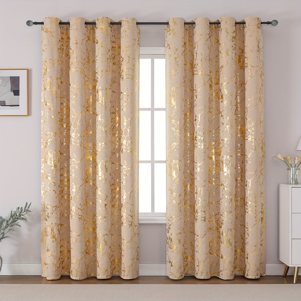 Rideaux occultants thermiques effet marbre doré en polyester (2 pannea, doré