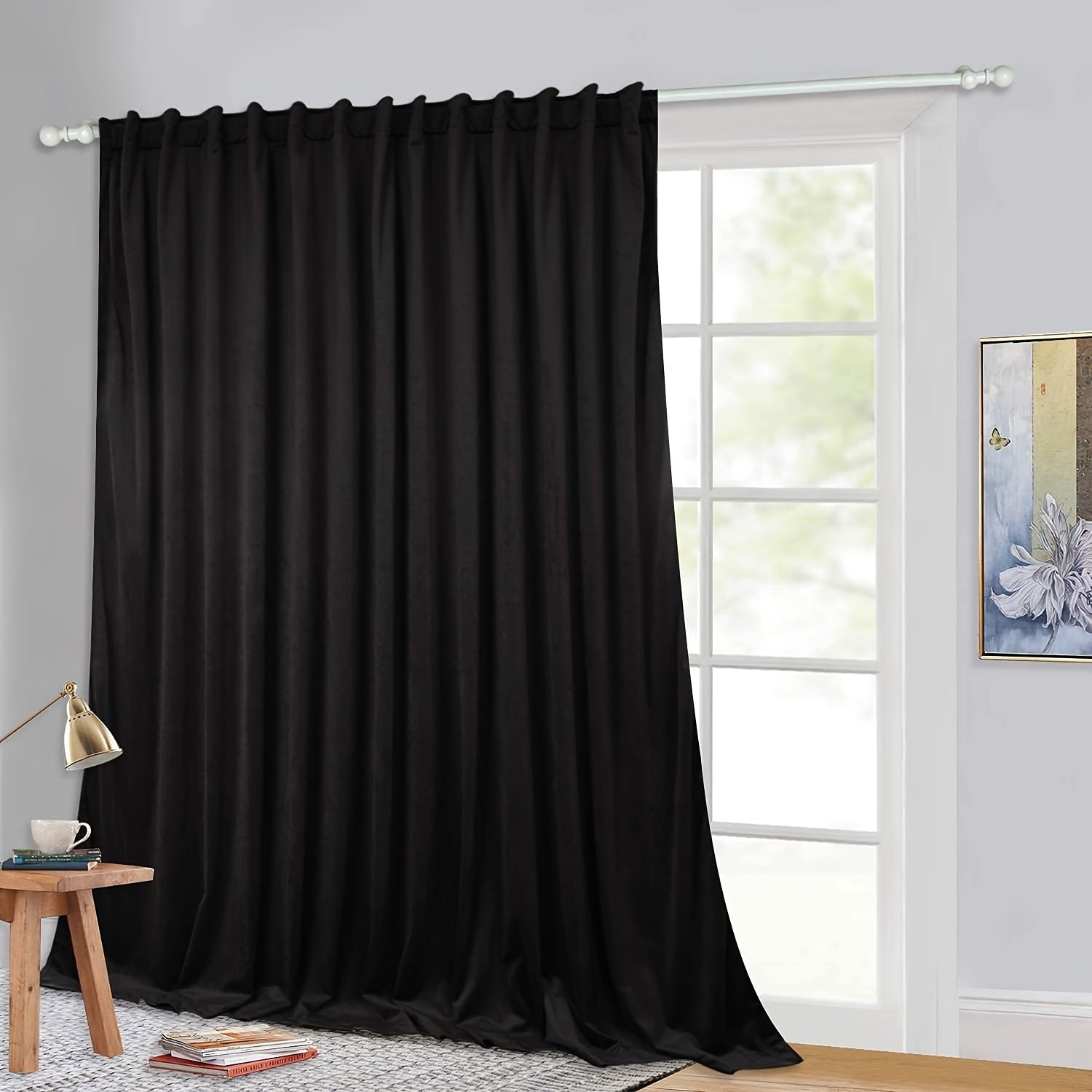 Rideau flanelle occultant large en polyester pour porte-fenêtre