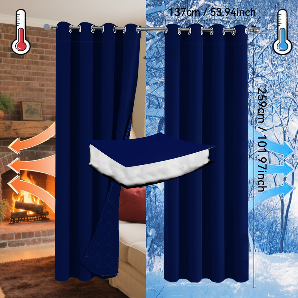 Rideaux occultants thermiques épais à œillets isolants (2 panneaux), bleu