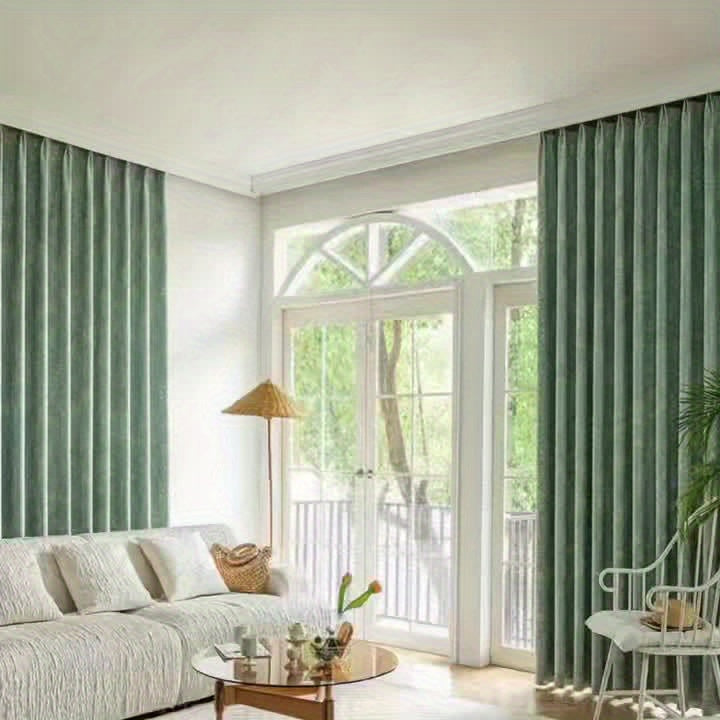 Rideau jacquard chenille vert matcha occultant à œillets