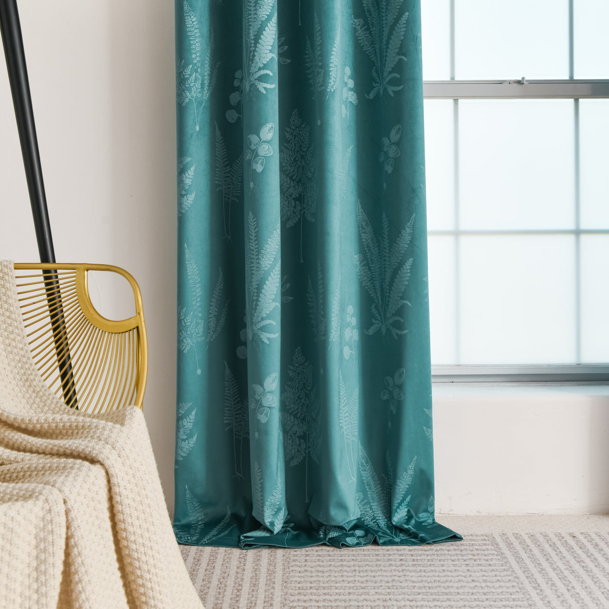 Rideau velours à œillets motif feuillage isolant thermique, largeur 100 à 139 cm
