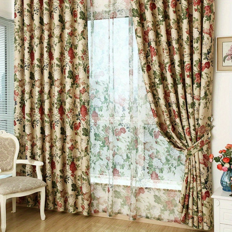 Rideaux fleuris en polyester tamisants, largeur 140 à 199 cm Image