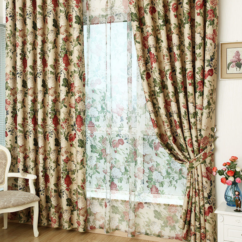 Rideaux fleuris en polyester tamisants, largeur 140 à 199 cm