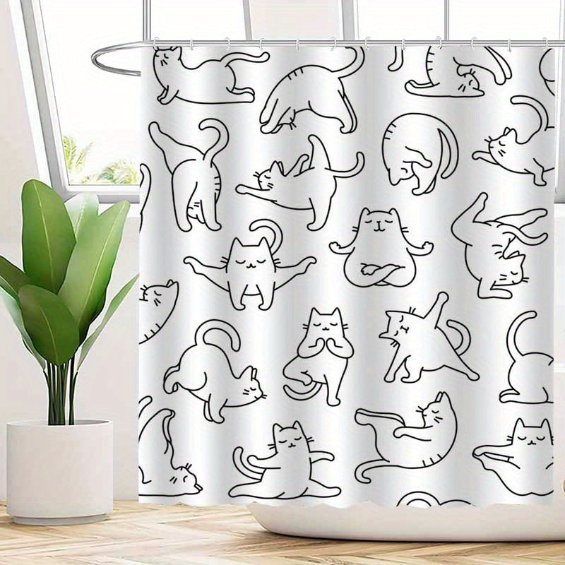 Rideau de douche en polyester imperméable motif chats minimaliste