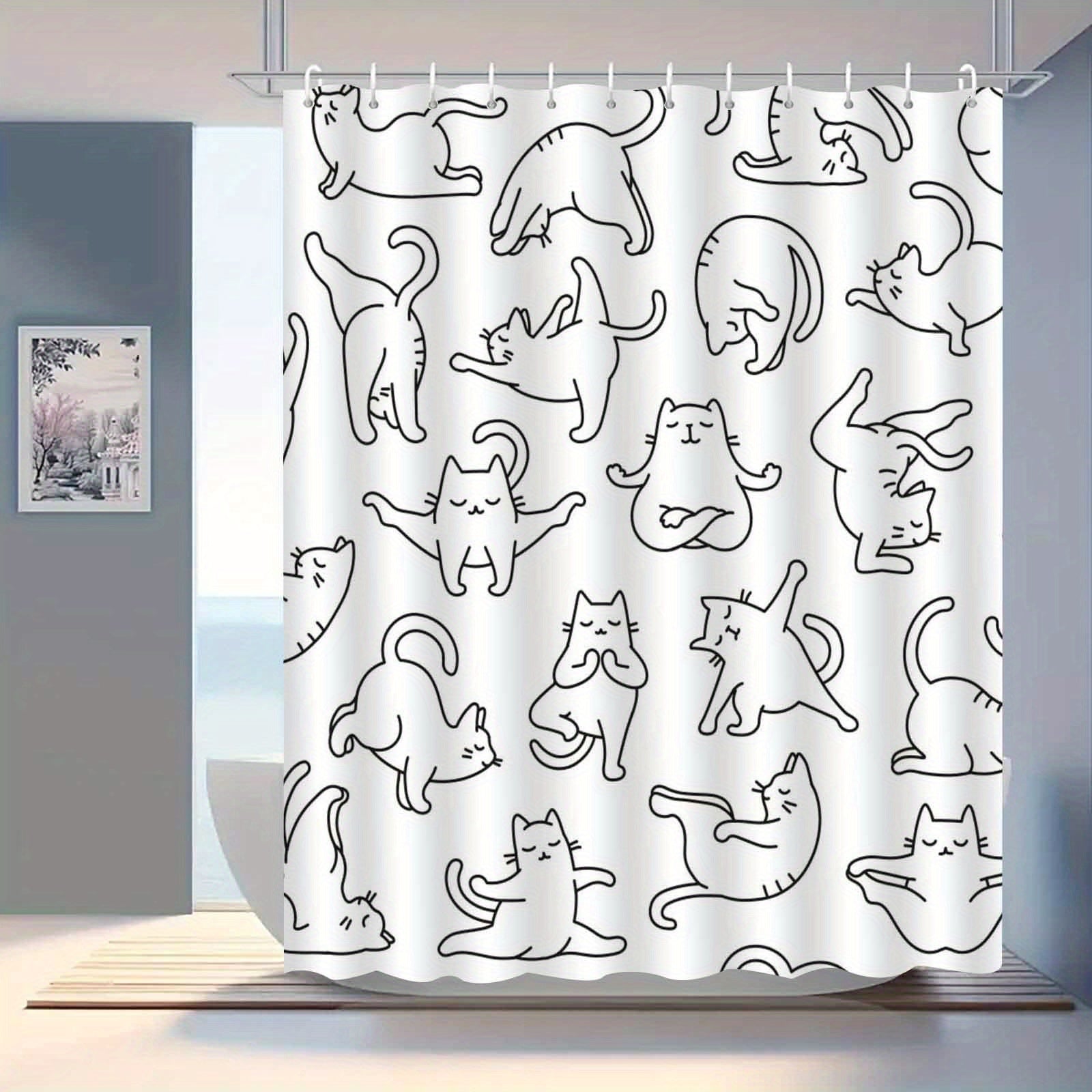 Rideau de douche en polyester imperméable motif chats minimaliste