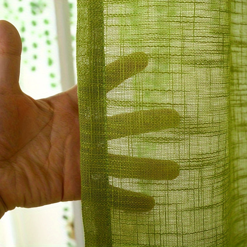 Rideau voilage vert texturé épais effet lin moderne (2 panneaux), largeur 100 à 139 cm Image