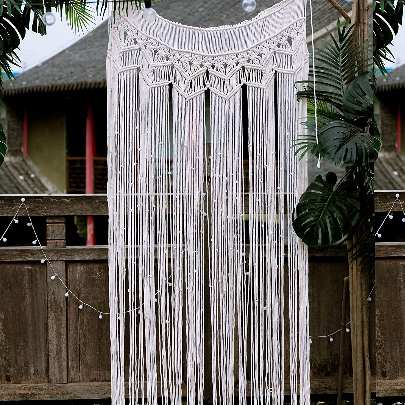 Rideau macramé bohème ajouré en fibres naturelles style ranch