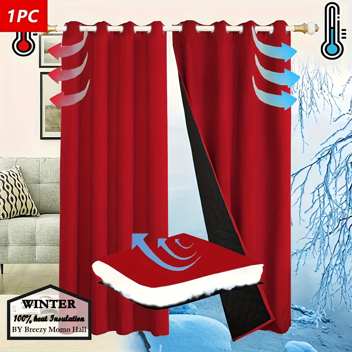 Rideau thermique occultant à œillets pour isolation hivernale