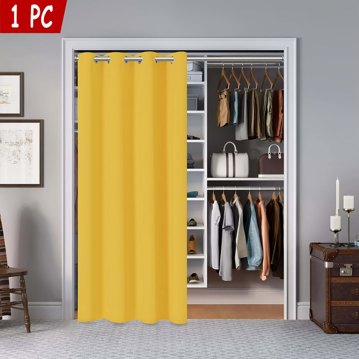 Rideau occultant thermique pour porte et placard en polyester à œillet, jaune