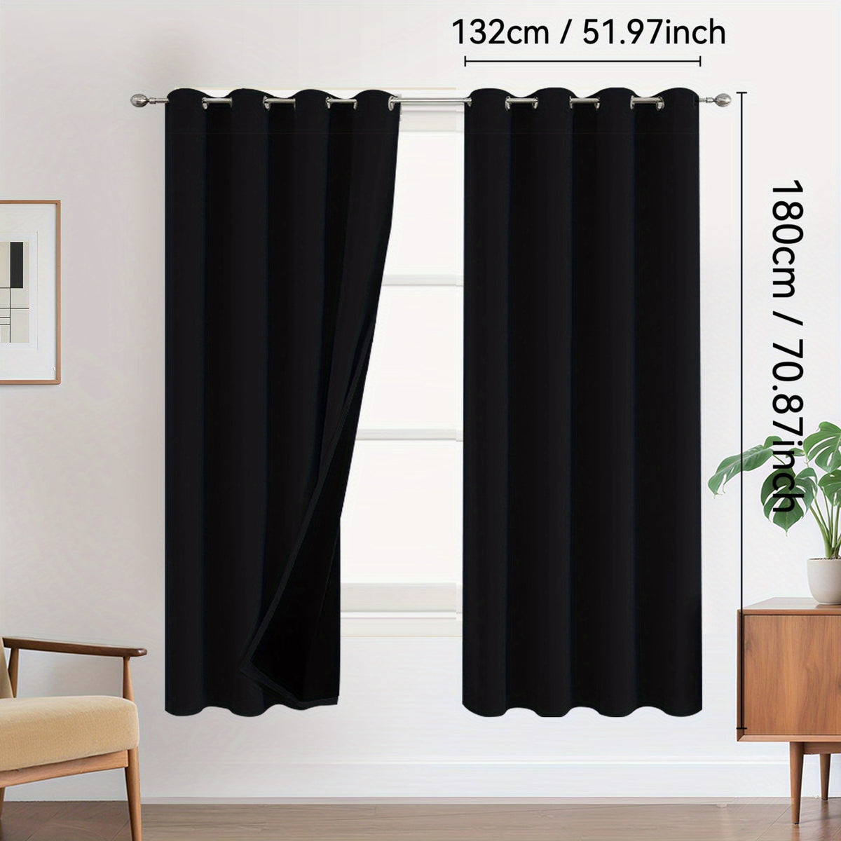 Rideaux occultants 100 % blackout à œillets – lot de 2 panneaux pour chambre et salon