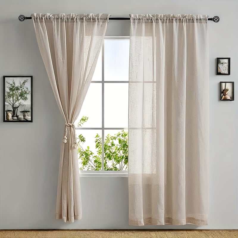 Rideau tamisant transparent effet lin pour salon et chambre (2 panneaux)