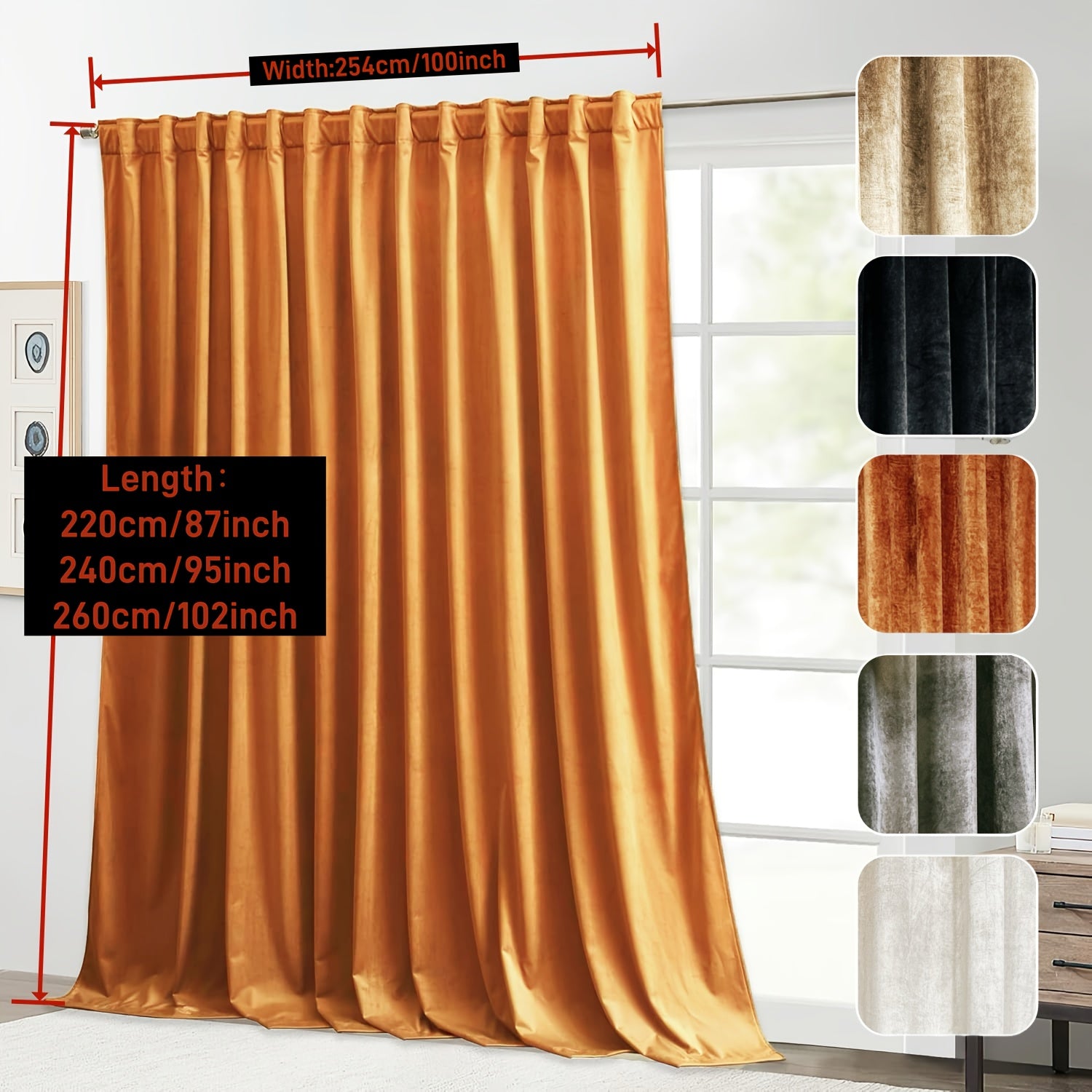 Rideau flanelle occultant large en polyester pour porte-fenêtre