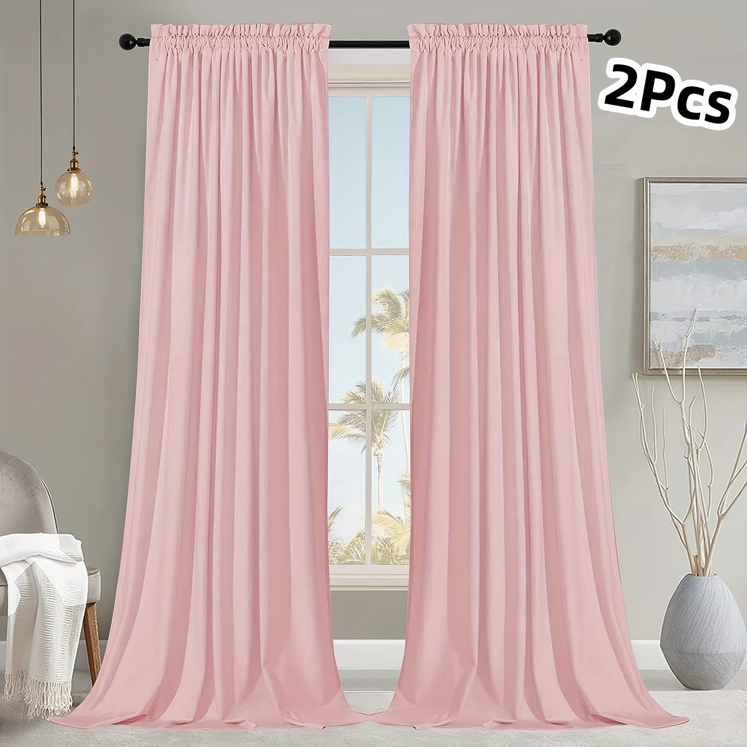 Rideaux tamisants unis en polyester effet flanelle pour chambre et salon (2 panneaux)