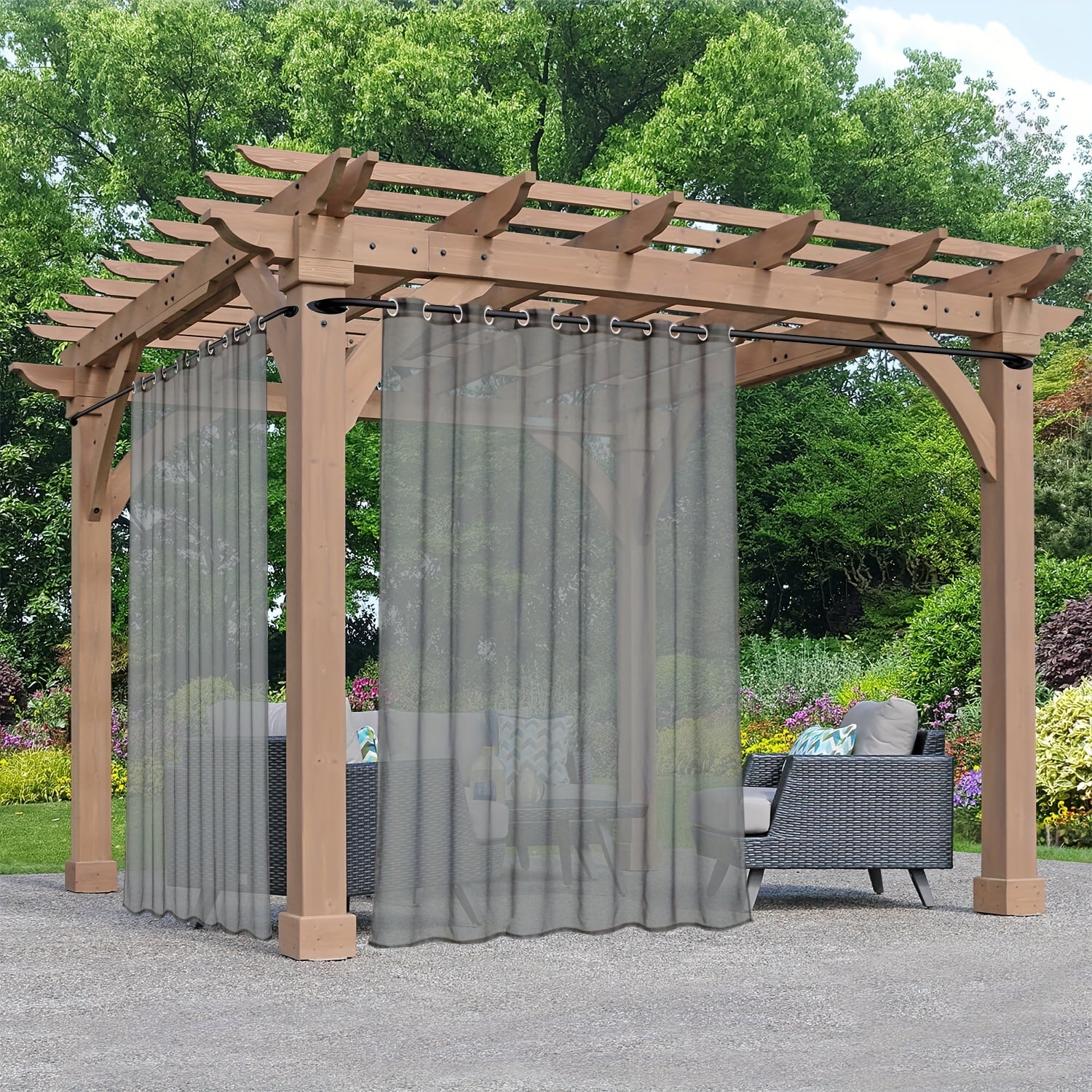 Rideaux voilage extérieur à œillets pour pergola et terrasse (2 panneaux)