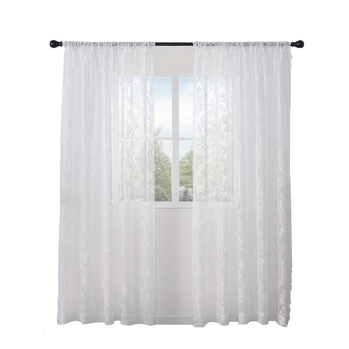 Rideaux voilages romantiques noirs – 2 panneaux à passe-tringle