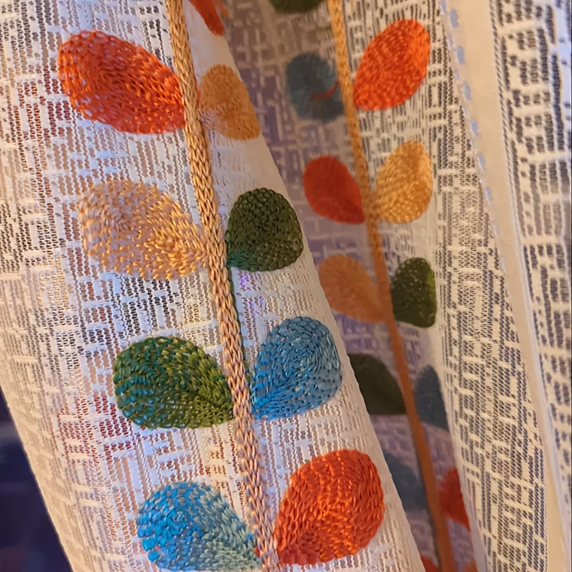 Rideaux voilage bohème dentelle brodée multicolore (2 panneaux), hauteur 200 à 239 cm Image