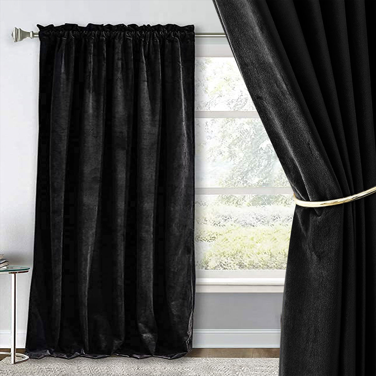 Rideau occultant en velours noir 100 % polyester pour chambre