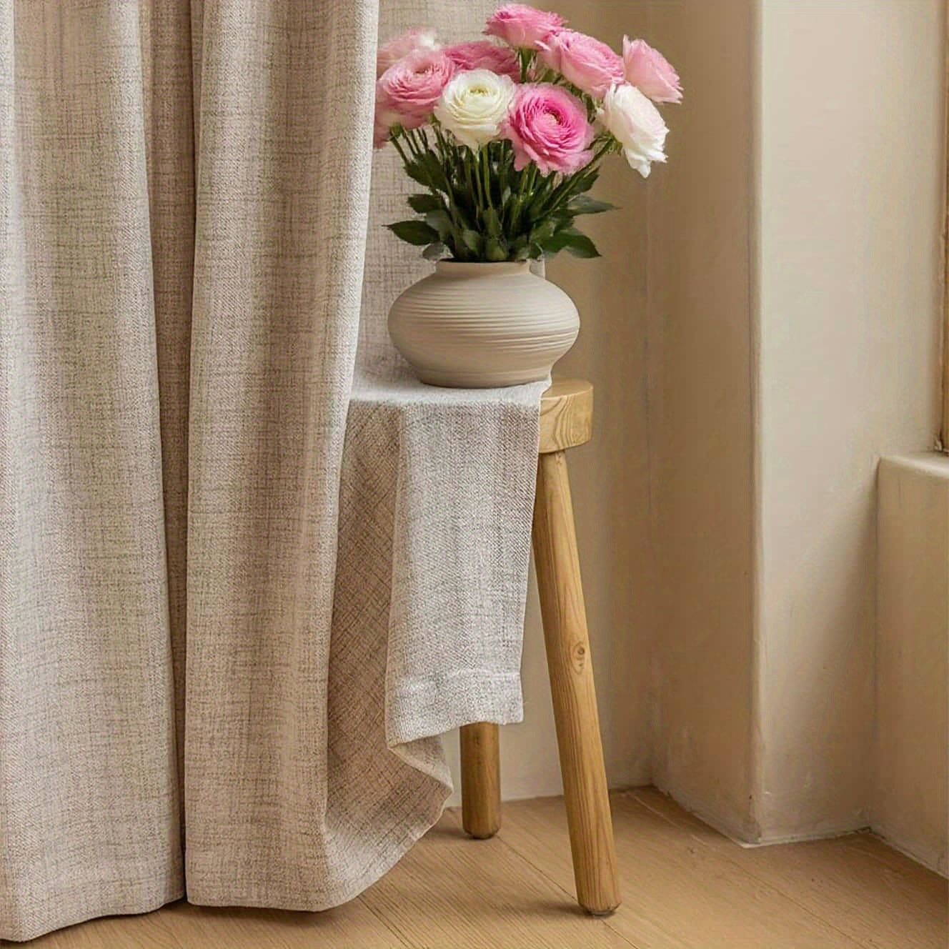 Rideau voilage lin mélangé beige à œillets style farmhouse (1 panneau)