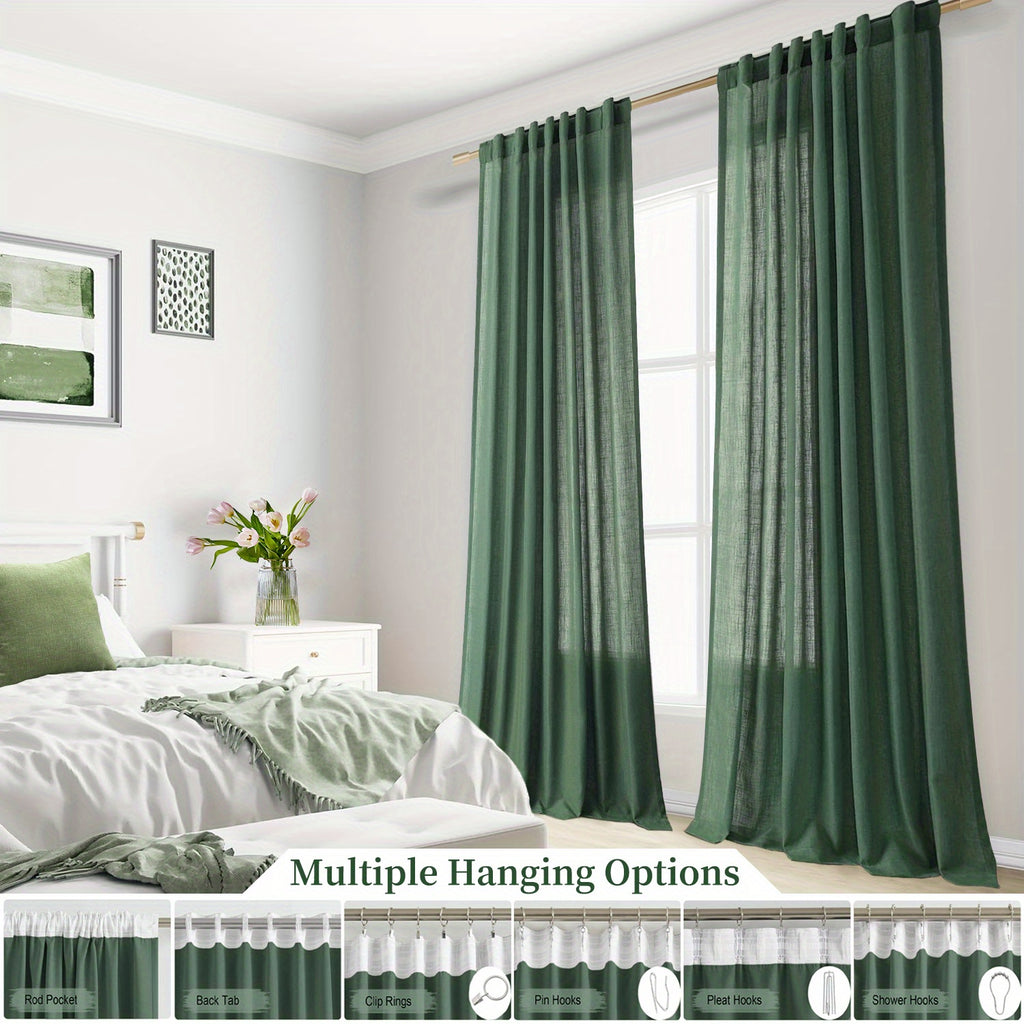 Rideaux voilage lin mélangé semi-transparents style classique (2 Panne, hauteur 240 à 269 cm