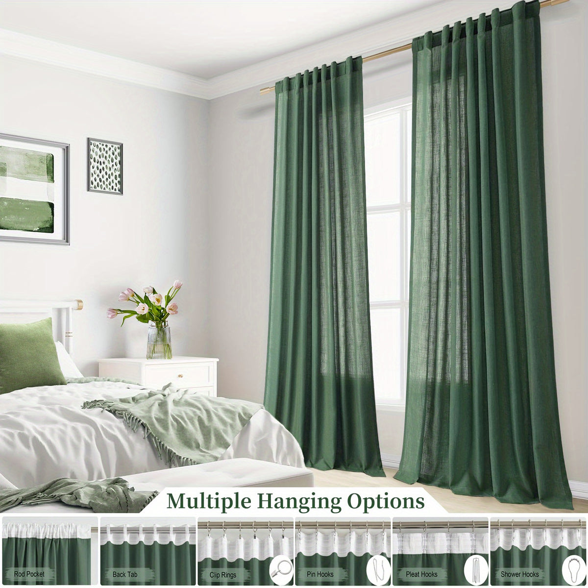 Rideaux voilage lin mélangé semi-transparents style classique (2 Panne, hauteur 240 à 269 cm