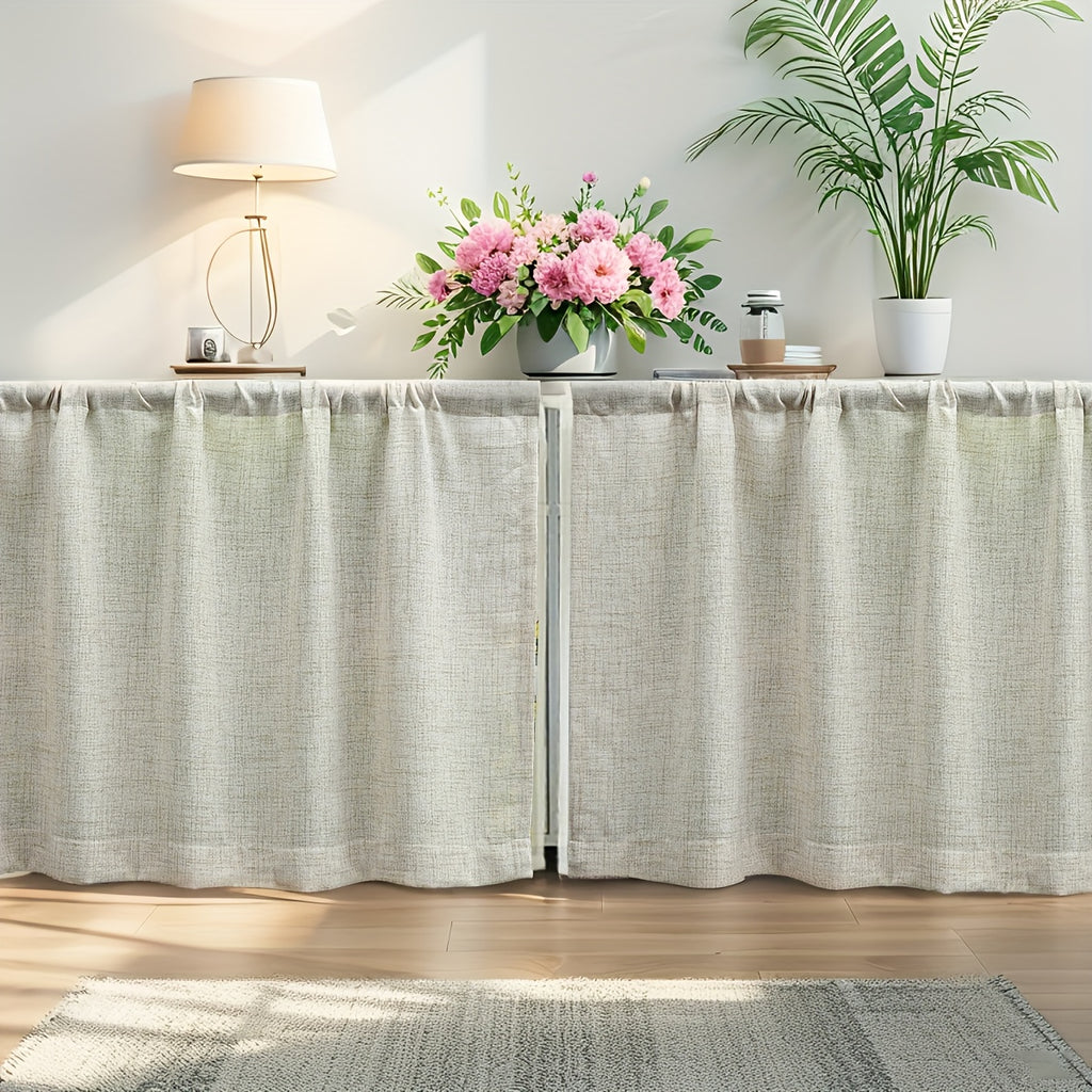 Rideau brise-vue effet lin tamisant pour meuble et cuisine, gris