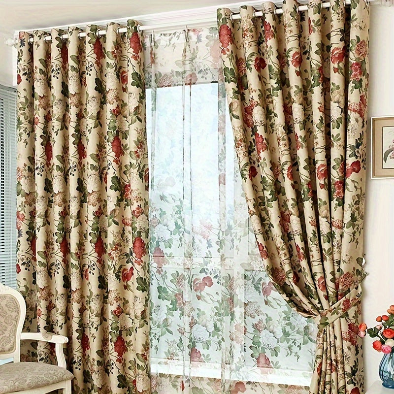 Rideaux fleuris en polyester tamisants, hauteur 200 à 239 cm