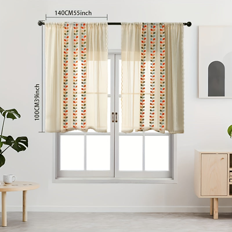 Rideaux voilage bohème dentelle brodée multicolore (2 panneaux), hauteur 200 à 239 cm