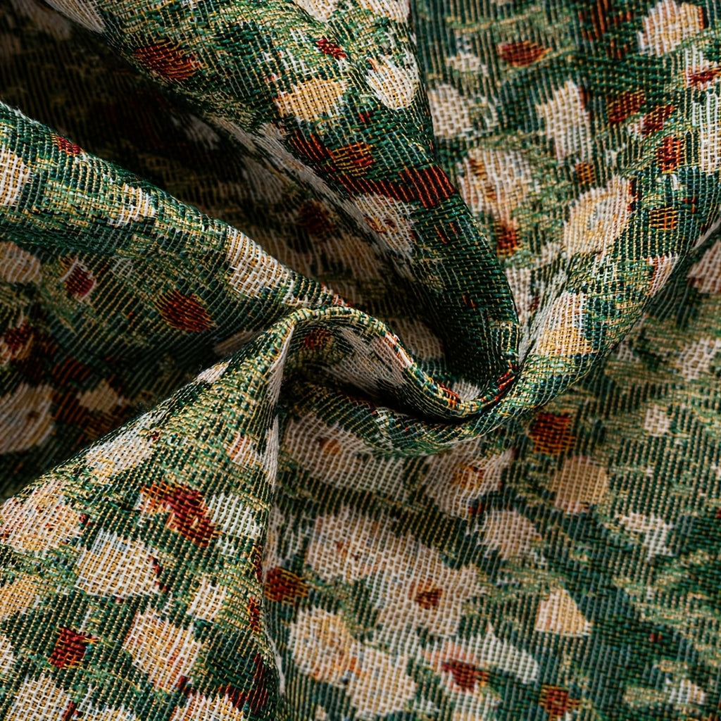 Rideau jacquard fleuri vintage vert tamisant style campagne, largeur 140 à 199 cm
