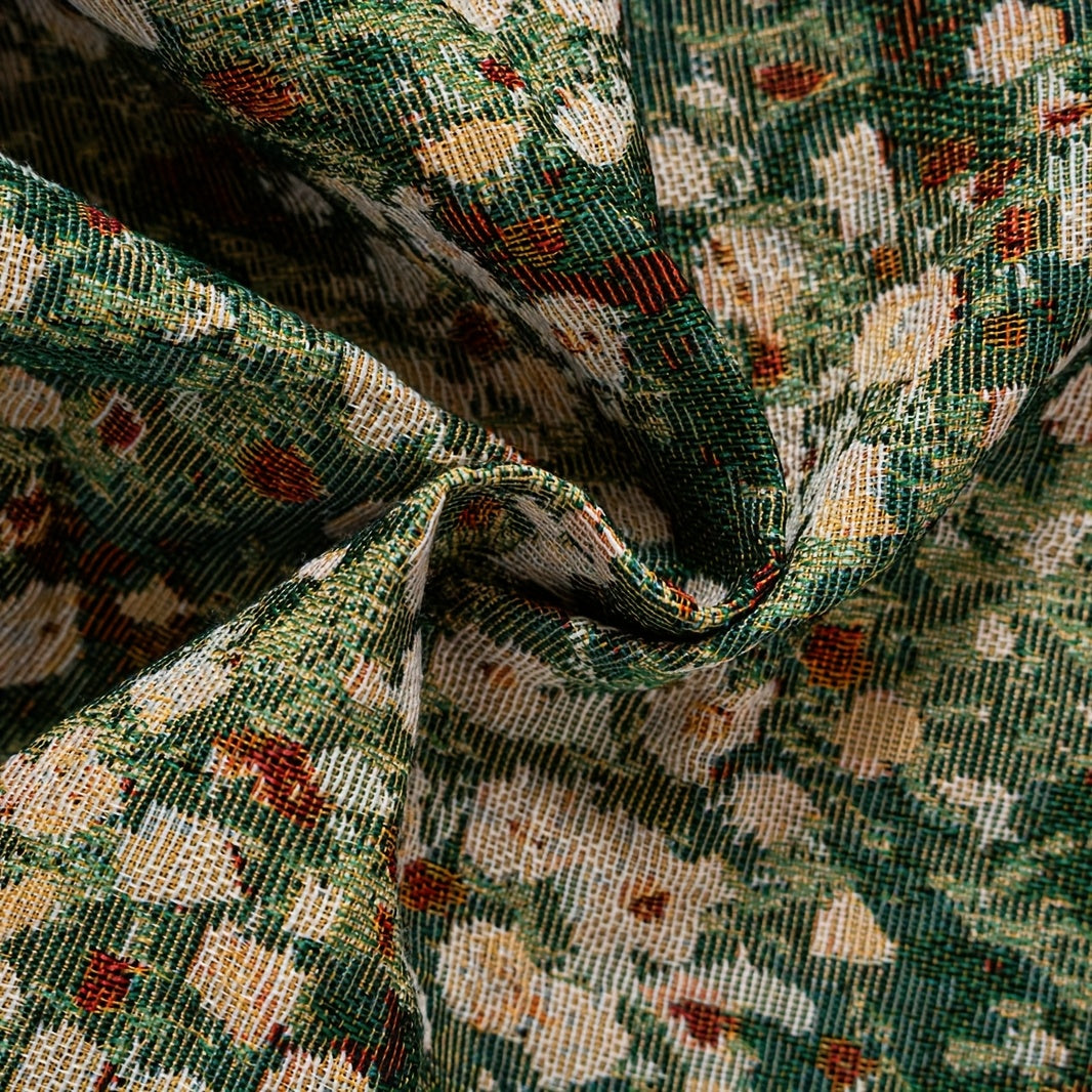 Rideau jacquard fleuri vintage vert tamisant style campagne, largeur 140 à 199 cm Image