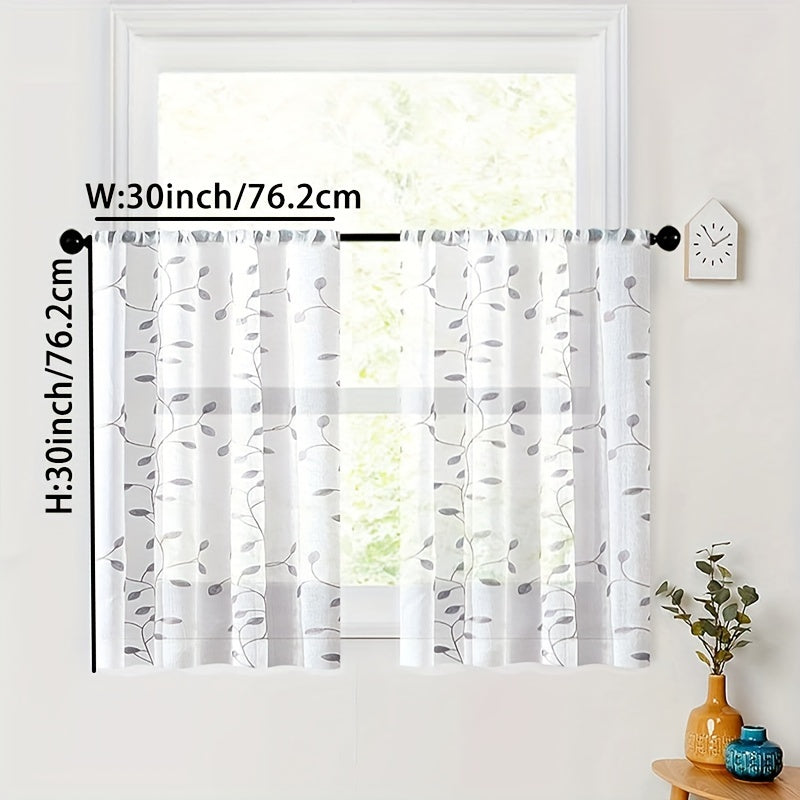 Rideau voilage brodé feuilles en polyester tamisant pour cuisine (1/2 panneaux)
