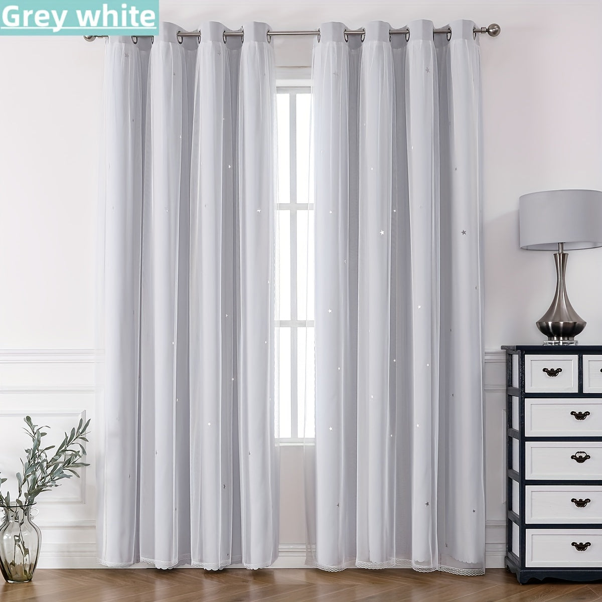 Rideaux occultants double couche avec voile étoilé en polyester pour chambre et salon